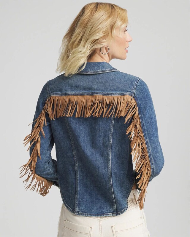 Cropped-Fit Fringe Denim Jacket - image 3